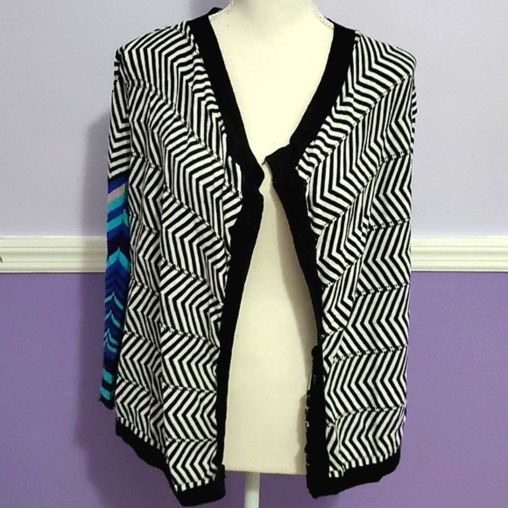 Taylor & Hyde Mixed Print Pointelle Knit Sleeves Retro Y2K Open Cardigan M